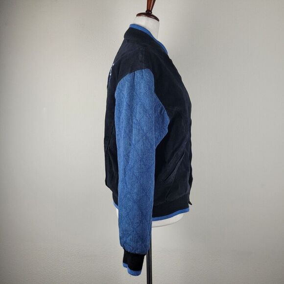 VTG Arizona Jean Company Jacket Kids 14 16 Black Suede Varsity Color Block 90s - Picture 2 of 9